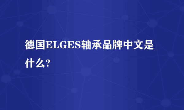德国ELGES轴承品牌中文是什么?