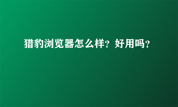 猎豹浏览器怎么样？好用吗？