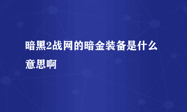 暗黑2战网的暗金装备是什么意思啊