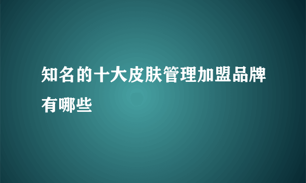 知名的十大皮肤管理加盟品牌有哪些
