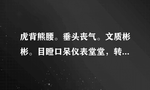 虎背熊腰。垂头丧气。文质彬彬。目瞪口呆仪表堂堂，转悲为喜，神采奕奕哪些是人物外貌哪些是人物神态描写