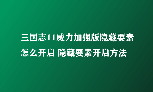 三国志11威力加强版隐藏要素怎么开启 隐藏要素开启方法