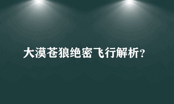 大漠苍狼绝密飞行解析？