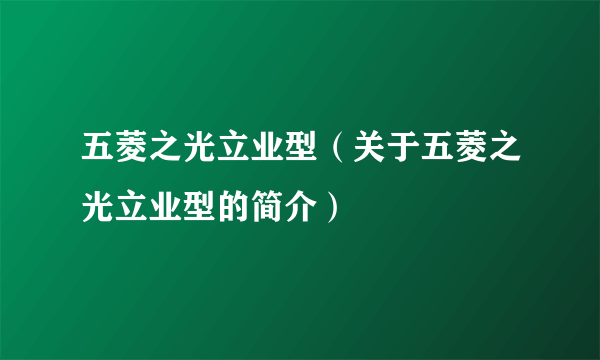 五菱之光立业型（关于五菱之光立业型的简介）