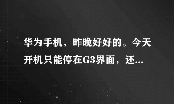华为手机，昨晚好好的。今天开机只能停在G3界面，还一直震动，怎么回事啊。求大神