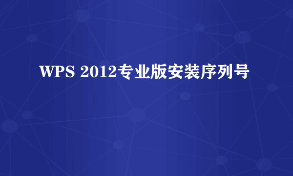 WPS 2012专业版安装序列号