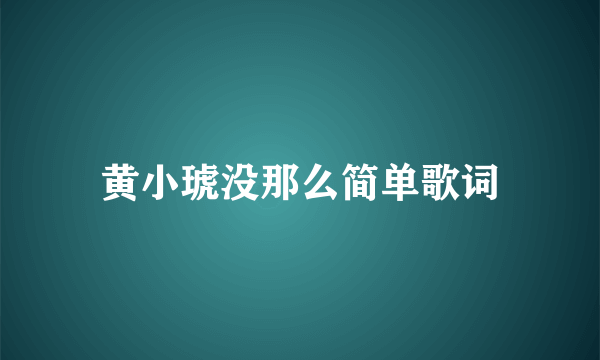 黄小琥没那么简单歌词