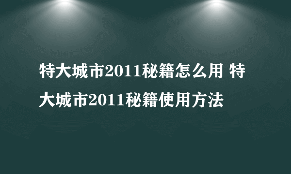 特大城市2011秘籍怎么用 特大城市2011秘籍使用方法