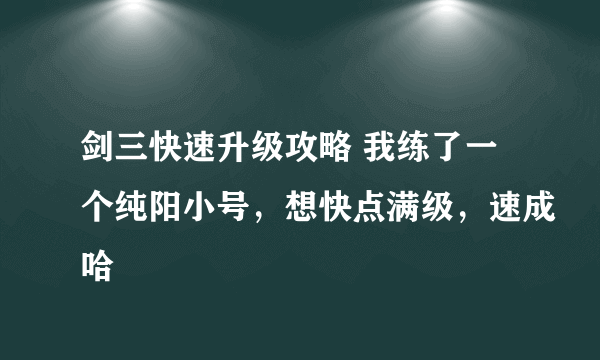 剑三快速升级攻略 我练了一个纯阳小号，想快点满级，速成哈