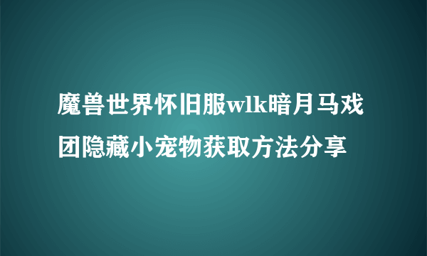 魔兽世界怀旧服wlk暗月马戏团隐藏小宠物获取方法分享