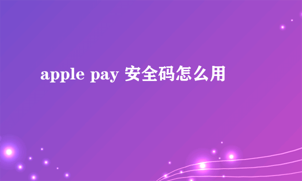 apple pay 安全码怎么用