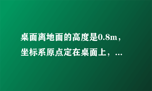 桌面离地面的高度是0.8m，坐标系原点定在桌面上，向下方向为坐标轴的正方向，如图所示。通过测量，确定图中A. 的坐标。