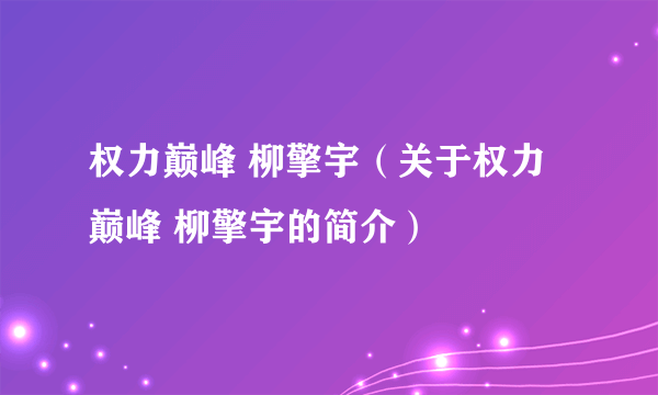 权力巅峰 柳擎宇（关于权力巅峰 柳擎宇的简介）