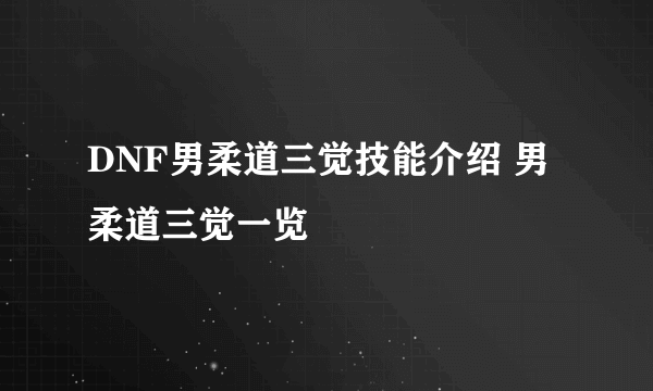 DNF男柔道三觉技能介绍 男柔道三觉一览