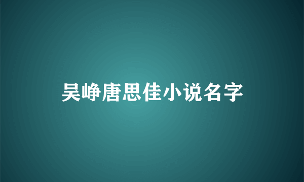 吴峥唐思佳小说名字